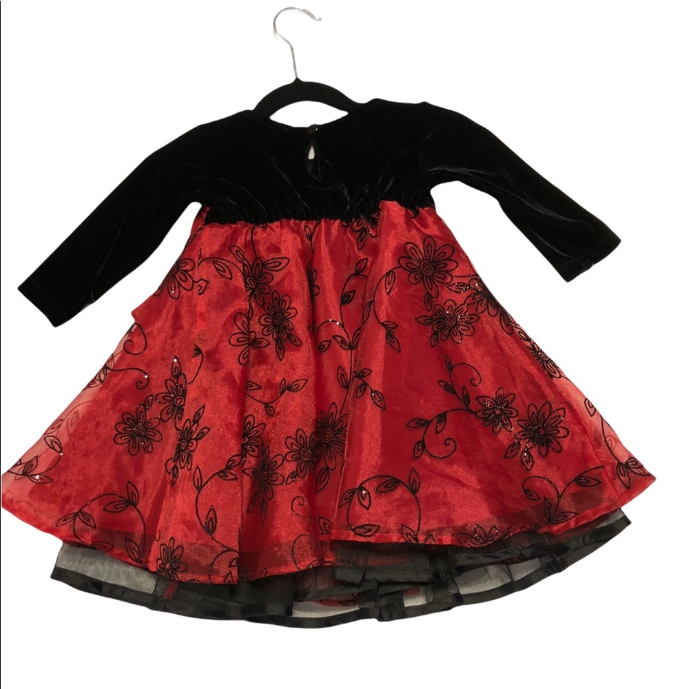Baby Girls Formal Dress Christmas Holiday Red & Black Velvet 12 Months - Picture 3 of 6